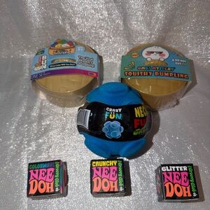 1 Crazy Fun & 1 OMG Mystery Dumpling with Blue Neon Fuzz Ball & 1 NeeDoh